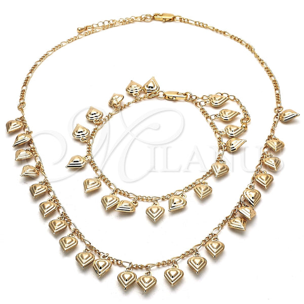 Collar y Pulsera 06.105.0006 Oro Laminado, Diseño de Corazón, Pulido, Tono Dorado