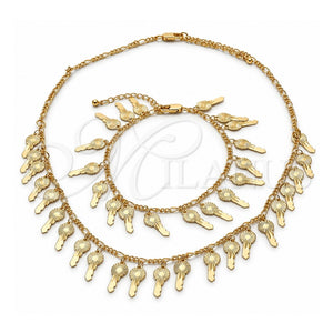 Collar y Pulsera 06.105.0007 Oro Laminado, Diseño de Llave, Pulido, Tono Dorado