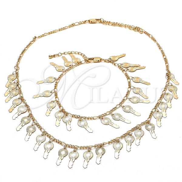 Collar y Pulsera 06.105.0007 Oro Laminado, Diseño de Llave, Pulido, Tono Dorado