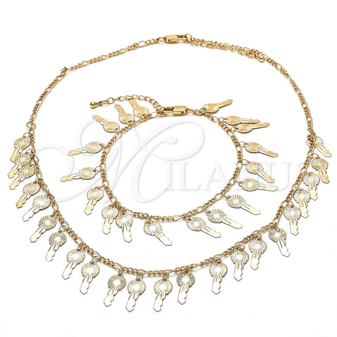 Collar y Pulsera 06.105.0007 Oro Laminado, Diseño de Llave, Pulido, Tono Dorado