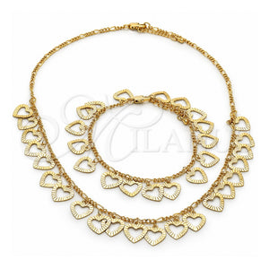 Collar y Pulsera 06.105.0008 Oro Laminado, Diseño de Corazón, Pulido, Tono Dorado