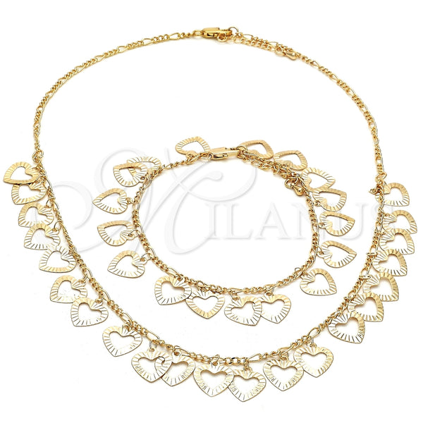 Collar y Pulsera 06.105.0008 Oro Laminado, Diseño de Corazón, Pulido, Tono Dorado
