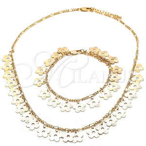 Collar y Pulsera 06.105.0009 Oro Laminado, Diseño de Flor, Pulido, Tono Dorado