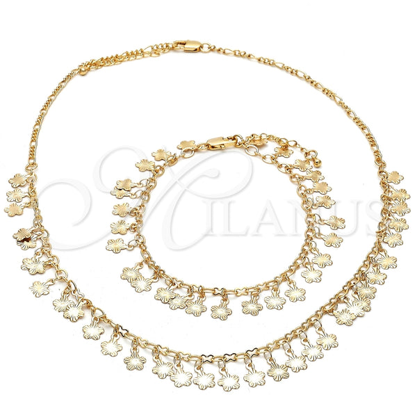 Collar y Pulsera 06.105.0010 Oro Laminado, Diseño de Flor, Pulido, Tono Dorado