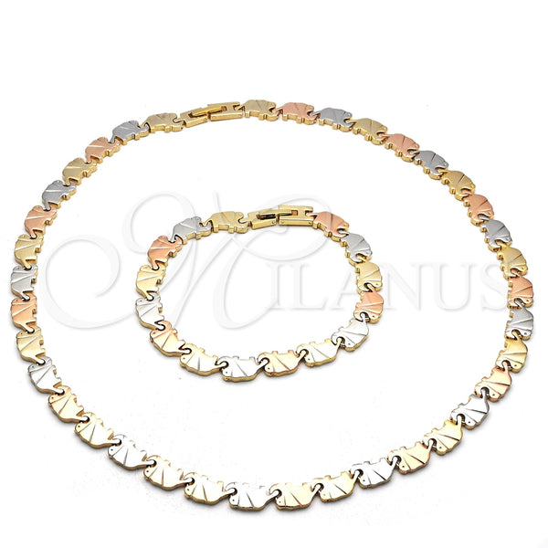 Collar y Pulsera 06.102.0001 Oro Laminado, Diseño de Elefante, Pulido, Tres Tonos