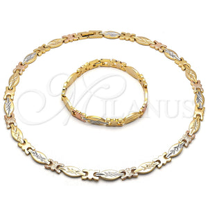 Collar y Pulsera 06.102.0003 Oro Laminado, Diamantado, Tres Tonos