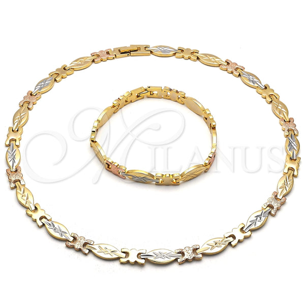 Collar y Pulsera 06.102.0003 Oro Laminado, Diamantado, Tres Tonos