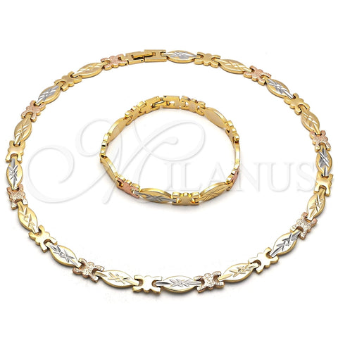 Collar y Pulsera 06.102.0003 Oro Laminado, Diamantado, Tres Tonos