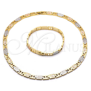 Collar y Pulsera 06.102.0004 Oro Laminado, Diamantado, Tres Tonos