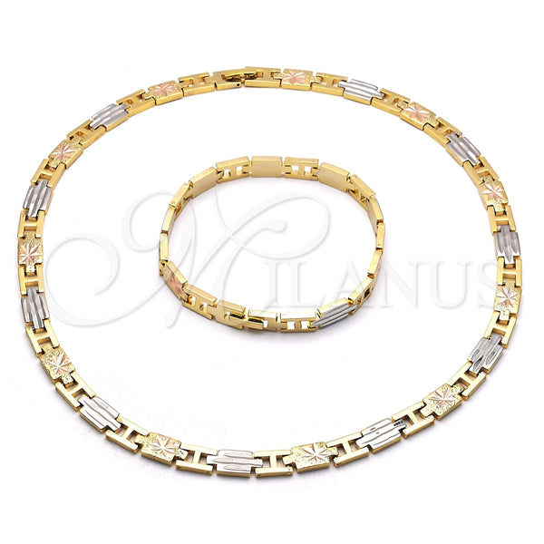 Collar y Pulsera 06.102.0004 Oro Laminado, Diamantado, Tres Tonos