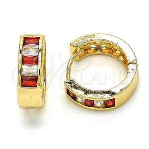 Argolla Huggie 02.210.0032.2.15 Oro Laminado, Diseño de Baguette, con Granate and Blanca Zirconia Cubica, Pulido, Tono Dorado