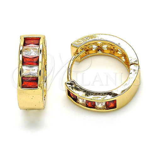 Argolla Huggie 02.210.0032.2.15 Oro Laminado, Diseño de Baguette, con Granate and Blanca Zirconia Cubica, Pulido, Tono Dorado