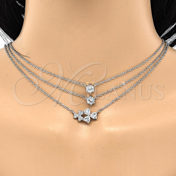Collares con Dije 04.213.0121.1.16 Rodio Laminado, Diseño de Flor, con Zirconia Cubica Blanca, Pulido, Rodinado (Grosor 02 MM, 16 Pulgadas de Largo)