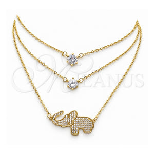 Collares con Dije 04.213.0123.16 Oro Laminado, Diseño de Elefante, con Zirconia Cubica Blanca y Micro Pave Blanca, Pulido, Tono Dorado (Grosor 02 MM, 16 Pulgadas de Largo)