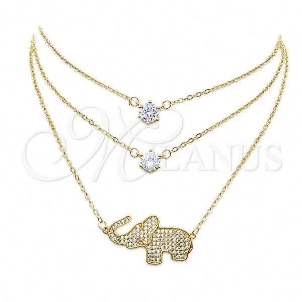 Collares con Dije 04.213.0123.16 Oro Laminado, Diseño de Elefante, con Zirconia Cubica Blanca y Micro Pave Blanca, Pulido, Tono Dorado (Grosor 02 MM, 16 Pulgadas de Largo)