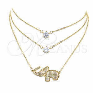 Collares con Dije 04.213.0123.16 Oro Laminado, Diseño de Elefante, con Blanca Zirconia Cubica and Blanca Micro Pave, Pulido, Tono Dorado (02 MM Thickness, 16 Inches Length)