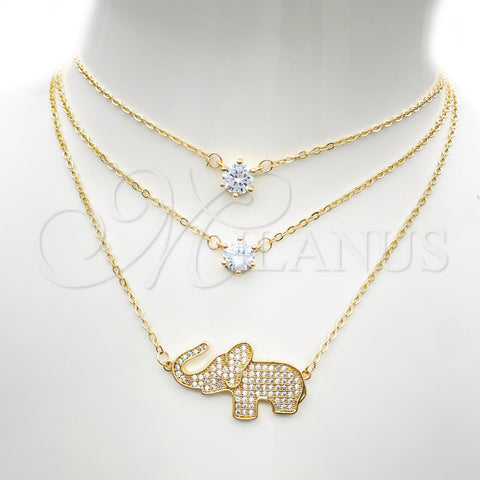 Collares con Dije 04.213.0123.16 Oro Laminado, Diseño de Elefante, con Blanca Zirconia Cubica and Blanca Micro Pave, Pulido, Tono Dorado (02 MM Thickness, 16 Inches Length)