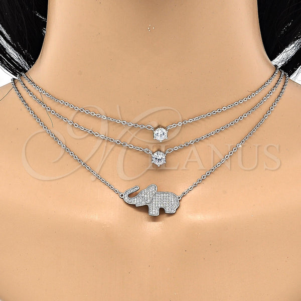 Collares con Dije 04.213.0123.1.16 Rodio Laminado, Diseño de Elefante, con Zirconia Cubica Blanca y Micro Pave Blanca, Pulido, Rodinado (Grosor 02 MM, 16 Pulgadas de Largo)