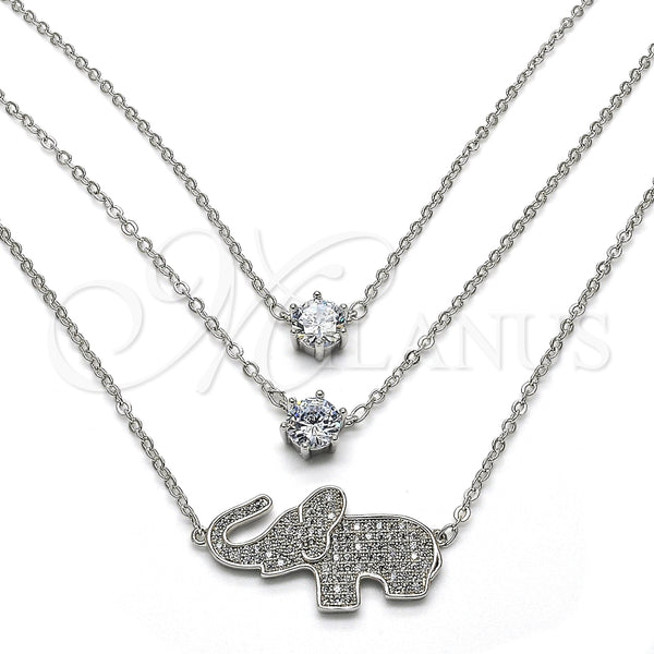 Collares con Dije 04.213.0123.1.16 Rodio Laminado, Diseño de Elefante, con Zirconia Cubica Blanca y Micro Pave Blanca, Pulido, Rodinado (Grosor 02 MM, 16 Pulgadas de Largo)