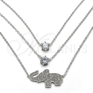 Collares con Dije 04.213.0123.1.16 Rodio Laminado, Diseño de Elefante, con Zirconia Cubica Blanca y Micro Pave Blanca, Pulido, Rodinado (Grosor 02 MM, 16 Pulgadas de Largo)