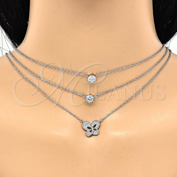 Collares con Dije 04.213.0124.1.16 Rodio Laminado, Diseño de Mariposa, con Zirconia Cubica Blanca y Micro Pave Blanca, Pulido, Rodinado (Grosor 02 MM, 16 Pulgadas de Largo)