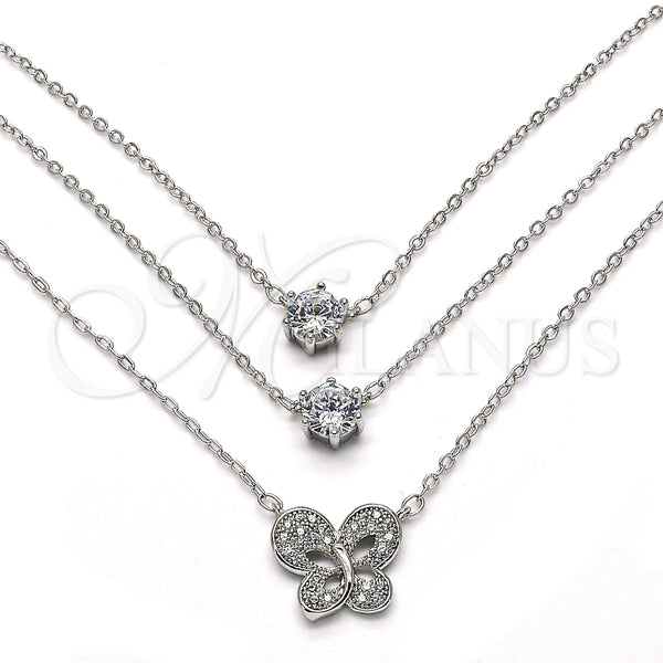 Collares con Dije 04.213.0124.1.16 Rodio Laminado, Diseño de Mariposa, con Zirconia Cubica Blanca y Micro Pave Blanca, Pulido, Rodinado (Grosor 02 MM, 16 Pulgadas de Largo)