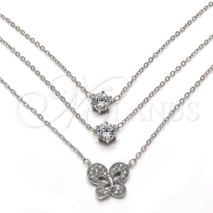 Collares con Dije 04.213.0124.1.16 Rodio Laminado, Diseño de Mariposa, con Zirconia Cubica Blanca y Micro Pave Blanca, Pulido, Rodinado (Grosor 02 MM, 16 Pulgadas de Largo)