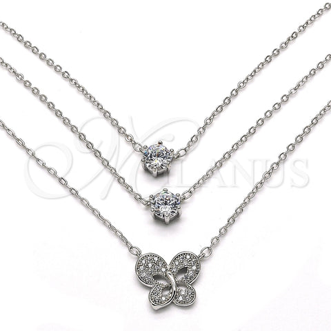 Collares con Dije 04.213.0124.1.16 Rodio Laminado, Diseño de Mariposa, con Zirconia Cubica Blanca y Micro Pave Blanca, Pulido, Rodinado (Grosor 02 MM, 16 Pulgadas de Largo)