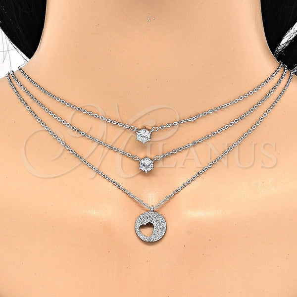 Collares con Dije 04.213.0128.1.16 Rodio Laminado, Diseño de Corazón, con Zirconia Cubica Blanca, Pulido, Rodinado (Grosor 02 MM, 16 Pulgadas de Largo)