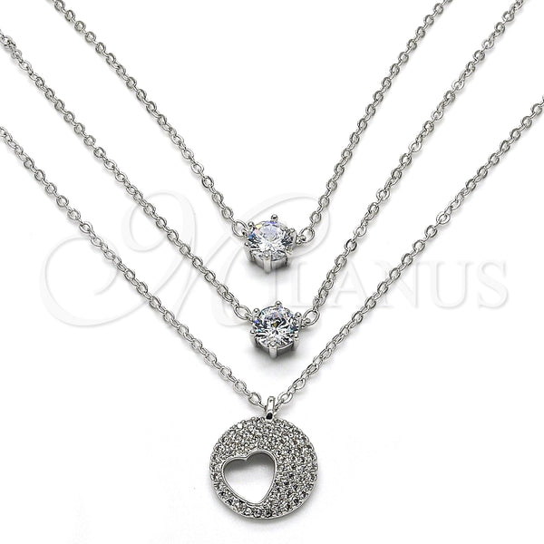 Collares con Dije 04.213.0128.1.16 Rodio Laminado, Diseño de Corazón, con Zirconia Cubica Blanca, Pulido, Rodinado (Grosor 02 MM, 16 Pulgadas de Largo)