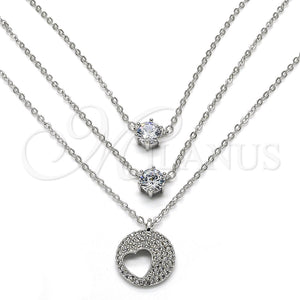 Collares con Dije 04.213.0128.1.16 Rodio Laminado, Diseño de Corazón, con Zirconia Cubica Blanca, Pulido, Rodinado (Grosor 02 MM, 16 Pulgadas de Largo)
