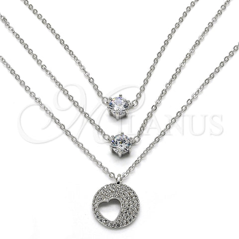Collares con Dije 04.213.0128.1.16 Rodio Laminado, Diseño de Corazón, con Zirconia Cubica Blanca, Pulido, Rodinado (Grosor 02 MM, 16 Pulgadas de Largo)