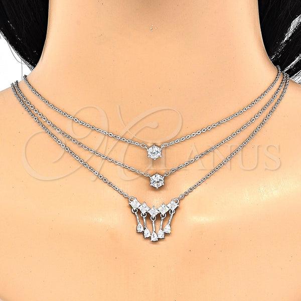 Collares con Dije 04.213.0130.1.16 Rodio Laminado, Diseño de Gota, con Zirconia Cubica Blanca, Pulido, Rodinado (Grosor 02 MM, 16 Pulgadas de Largo)