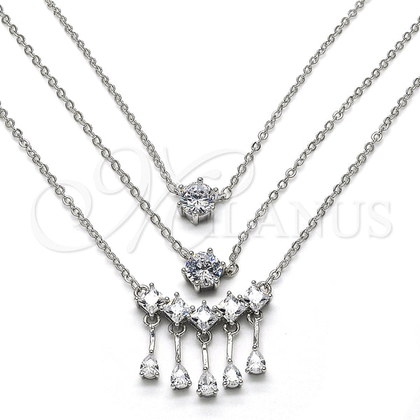 Collares con Dije 04.213.0130.1.16 Rodio Laminado, Diseño de Gota, con Zirconia Cubica Blanca, Pulido, Rodinado (Grosor 02 MM, 16 Pulgadas de Largo)