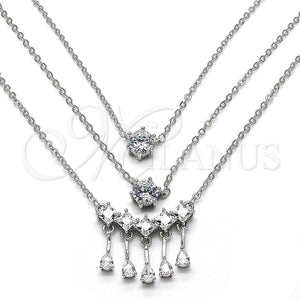 Collares con Dije 04.213.0130.1.16 Rodio Laminado, Diseño de Gota, con Zirconia Cubica Blanca, Pulido, Rodinado (Grosor 02 MM, 16 Pulgadas de Largo)