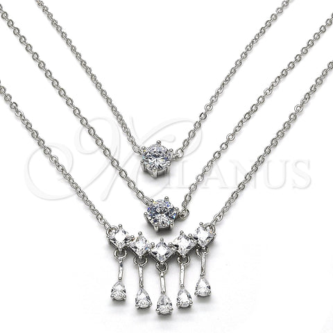Collares con Dije 04.213.0130.1.16 Rodio Laminado, Diseño de Gota, con Zirconia Cubica Blanca, Pulido, Rodinado (Grosor 02 MM, 16 Pulgadas de Largo)