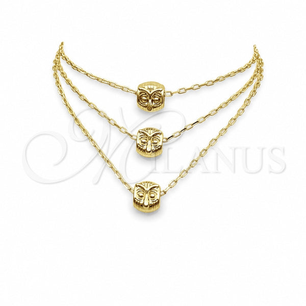 Collares con Dije 04.179.0005.16 Oro Laminado, Diseño de Búho, Pulido, Tono Dorado (02 MM Thickness, 16 Inches Length)