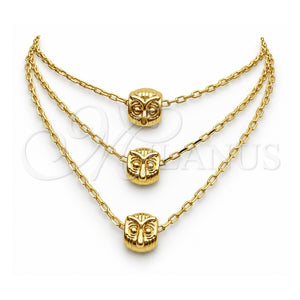 Collares con Dije 04.179.0005.16 Oro Laminado, Diseño de Búho, Pulido, Tono Dorado (Grosor 02 MM, 16 Pulgadas de Largo)