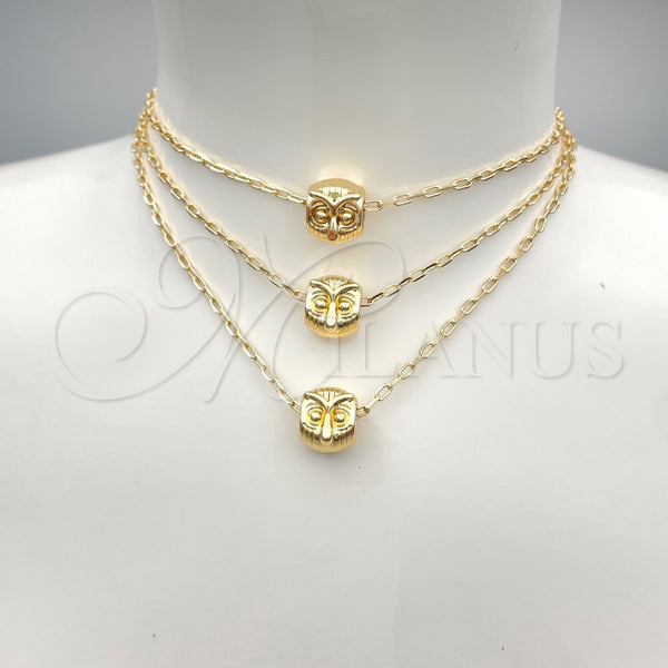 Collares con Dije 04.179.0005.16 Oro Laminado, Diseño de Búho, Pulido, Tono Dorado (02 MM Thickness, 16 Inches Length)