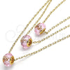 Collares con Dije 04.179.0009.16 Oro Laminado, con Rosado Cristal, Pulido, Tono Dorado (02 MM Thickness, 16 Inches Length)