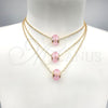 Collares con Dije 04.179.0009.16 Oro Laminado, con Cristal Rosado, Pulido, Tono Dorado (Grosor 02 MM, 16 Pulgadas de Largo)