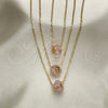 Collares con Dije 04.179.0009.16 Oro Laminado, con Rosado Cristal, Pulido, Tono Dorado (02 MM Thickness, 16 Inches Length)