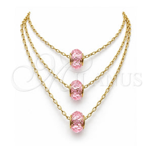 Collares con Dije 04.179.0009.16 Oro Laminado, con Cristal Rosado, Pulido, Tono Dorado (Grosor 02 MM, 16 Pulgadas de Largo)