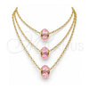 Collares con Dije 04.179.0009.16 Oro Laminado, con Cristal Rosado, Pulido, Tono Dorado (Grosor 02 MM, 16 Pulgadas de Largo)