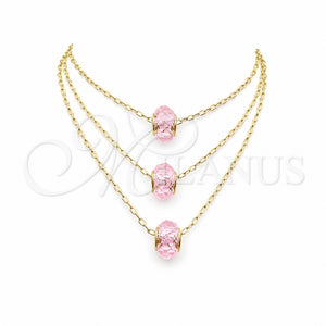 Collares con Dije 04.179.0009.16 Oro Laminado, con Rosado Cristal, Pulido, Tono Dorado (02 MM Thickness, 16 Inches Length)