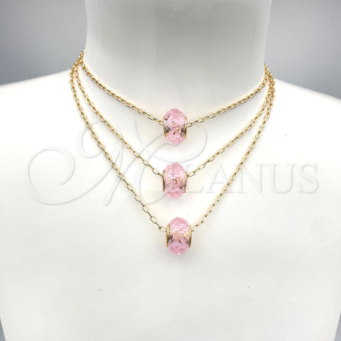 Collares con Dije 04.179.0009.16 Oro Laminado, con Rosado Cristal, Pulido, Tono Dorado (02 MM Thickness, 16 Inches Length)