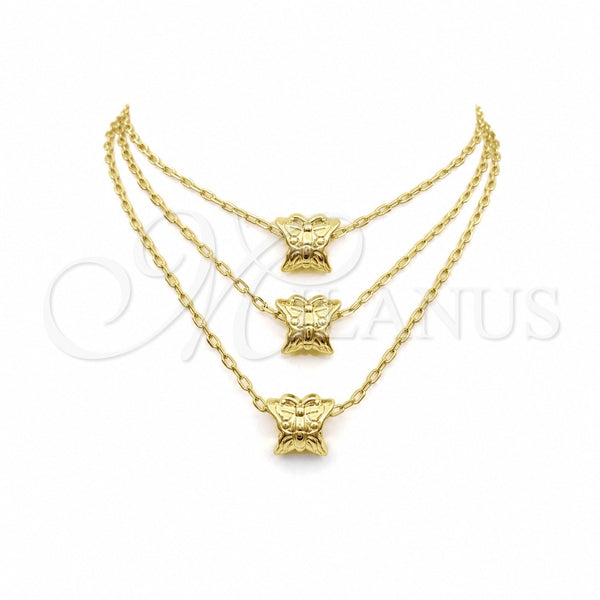 Collares con Dije 04.179.0011.16 Oro Laminado, Diseño de Mariposa, Pulido, Tono Dorado (02 MM Thickness, 16 Inches Length)