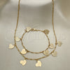 Collar y Pulsera 06.63.0200 Oro Laminado, Diseño de Corazón, Pulido, Tono Dorado