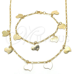 Collar y Pulsera 06.63.0200 Oro Laminado, Diseño de Corazón, Pulido, Tono Dorado
