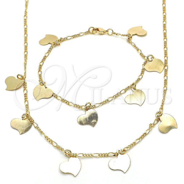 Collar y Pulsera 06.63.0200 Oro Laminado, Diseño de Corazón, Pulido, Tono Dorado